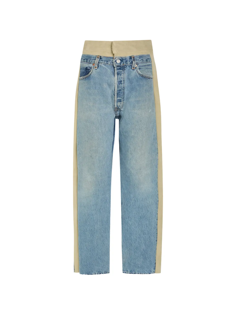 B SIDES suede-panelled patchwork jeans - Blau