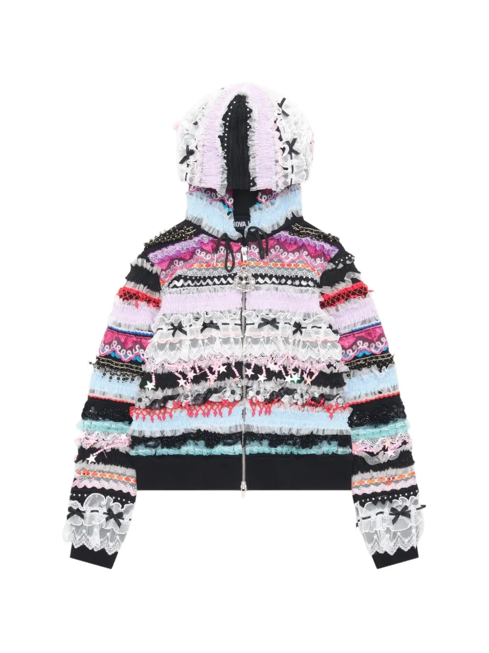 Chopova Lowena ruffled lace-trimmed hoodie - White