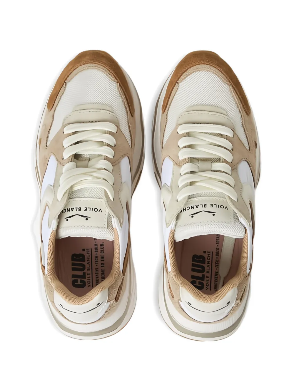 Voile Blanche suede-panelled mesh sneakers Beige