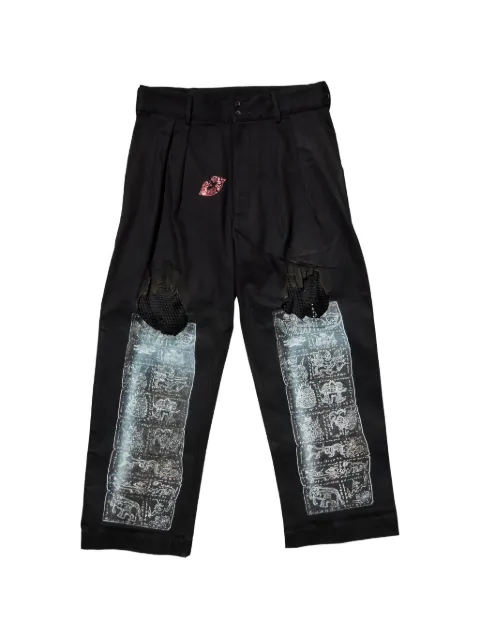 CAROLINA SARRIA distressed graphic-print trousers