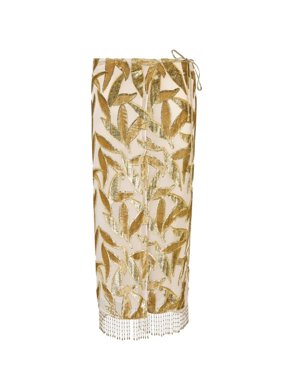 Roberto Cavalli leaf-patterned beaded-fringe midi skirt - Oro