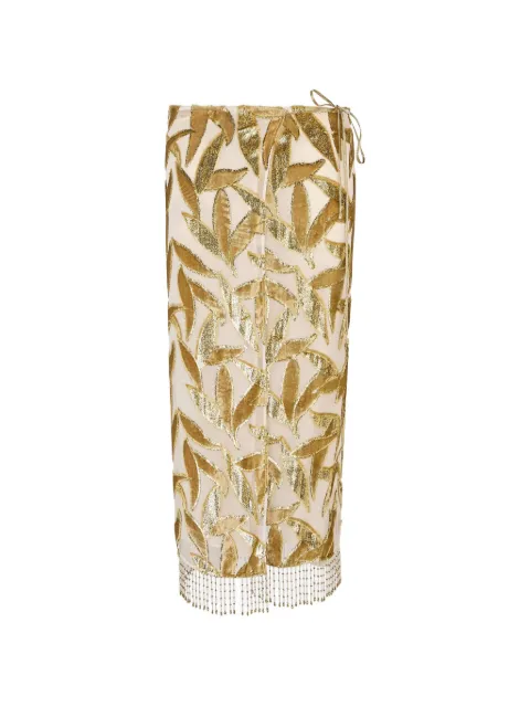 Roberto Cavalli leaf-pattern devoré-effect skirt