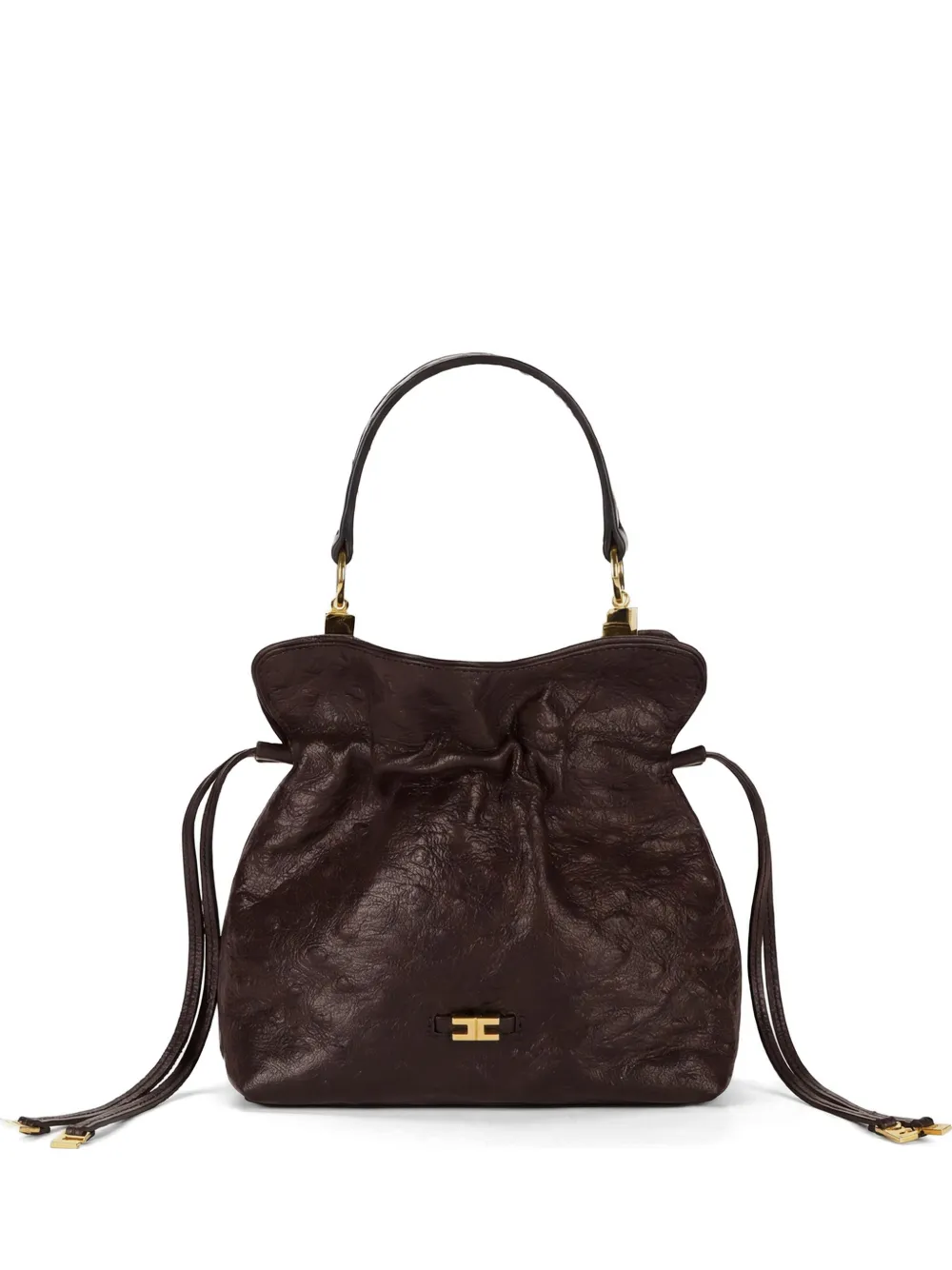 Elisabetta Franchi ostrich-print drawstring shoulder bag - Marrone