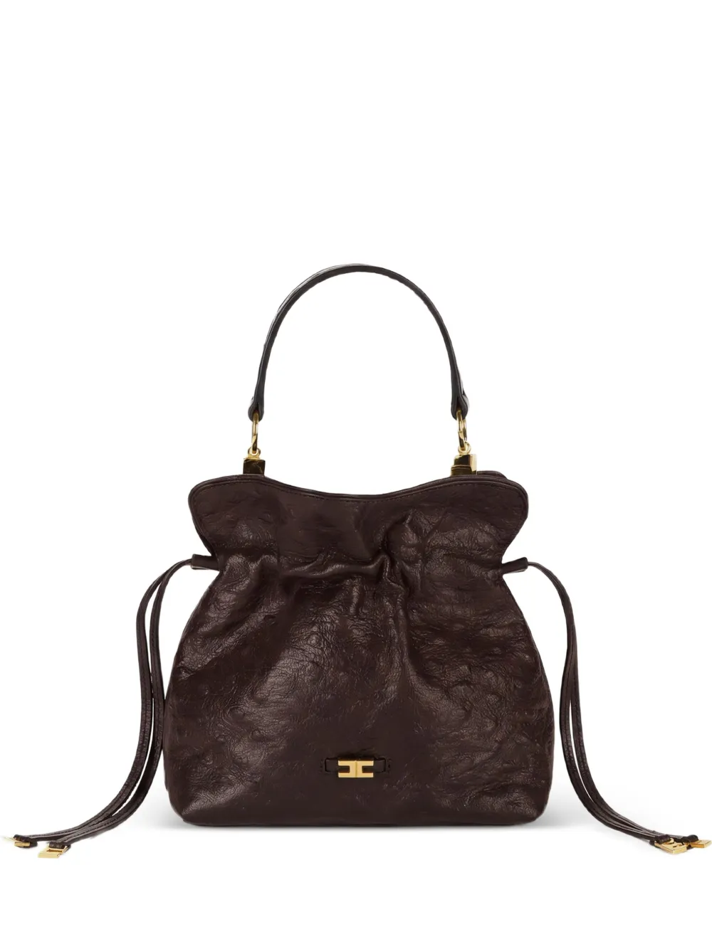 Elisabetta Franchi ostrich-print drawstring shoulder bag - Marrone