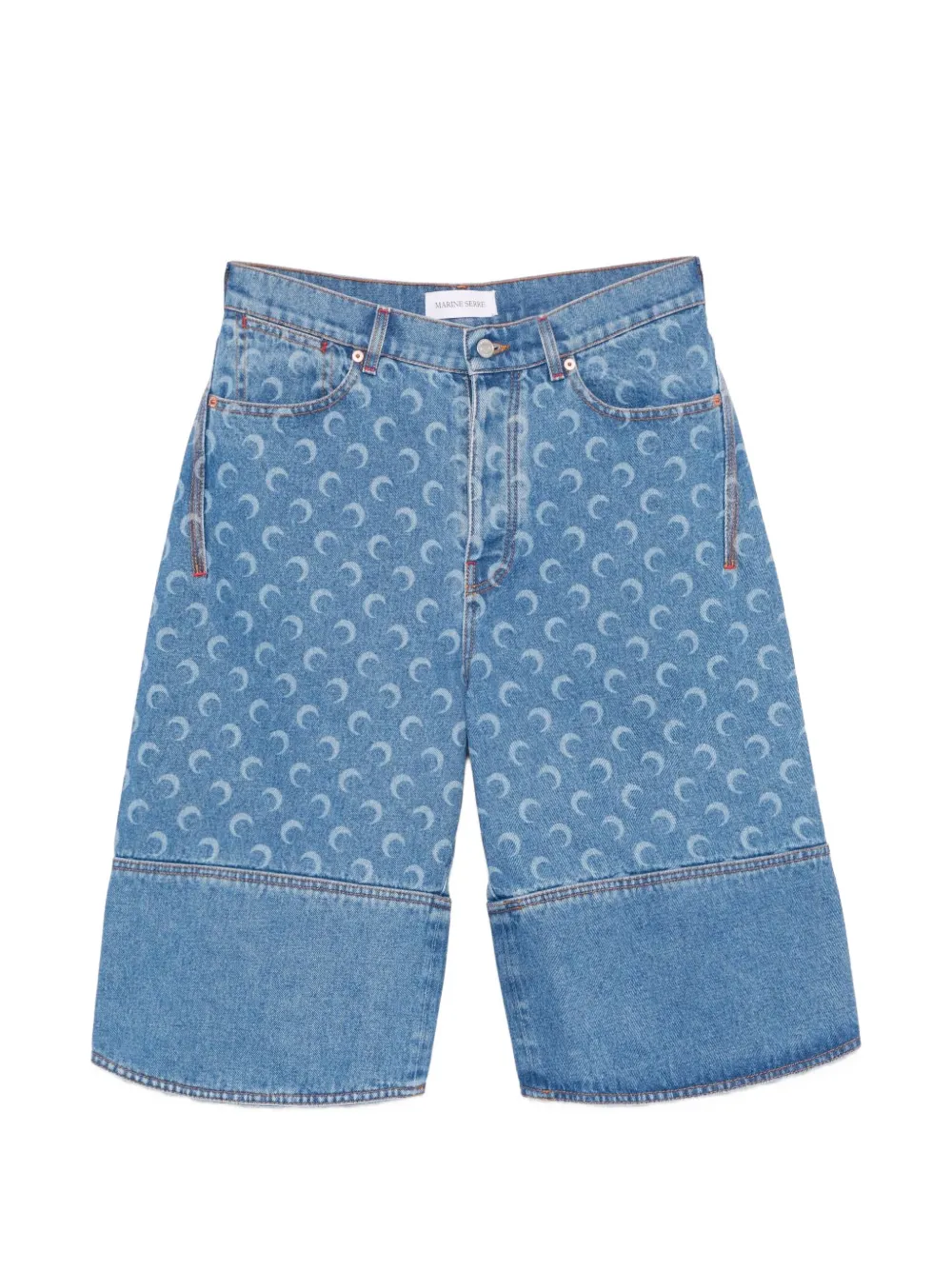 Marine Serre Moon-print denim shorts - Blu