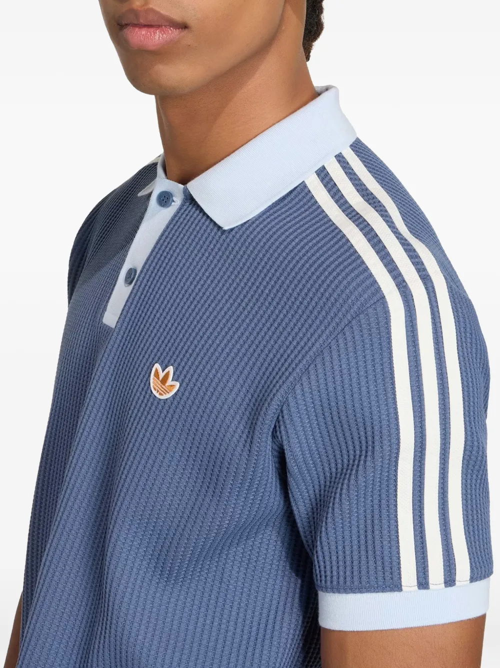 adidas Wafelgebreid poloshirt met logopatch Blauw
