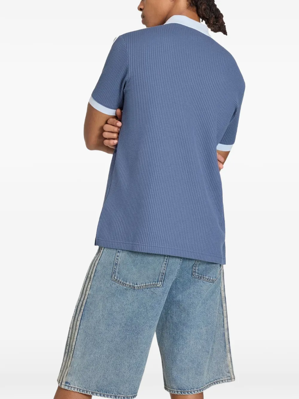 adidas Wafelgebreid poloshirt met logopatch Blauw