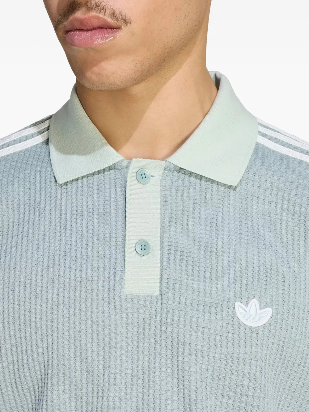 adidas waffle-knit logo-patch polo shirt Blauw