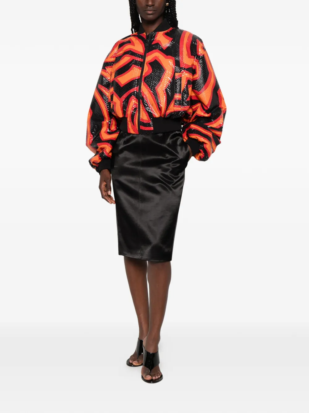 Saint Laurent Midi-rok met satijnen-effect en Cassandre bedel Zwart