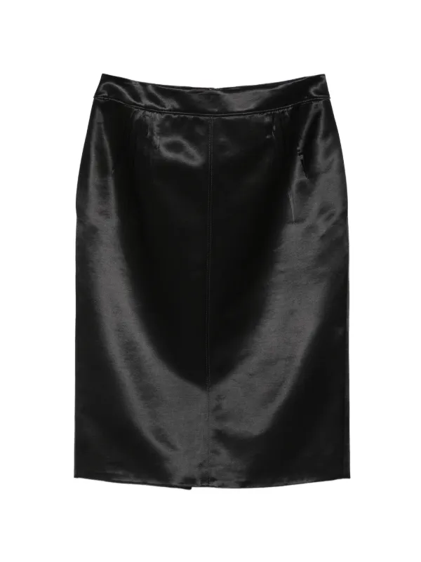 Saint Laurent Cassandre Pencil Skirt in Padded Satin in Black