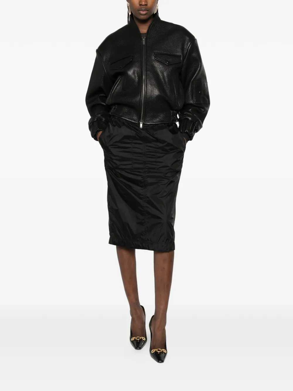 Saint Laurent Midi-rok met ruches Zwart