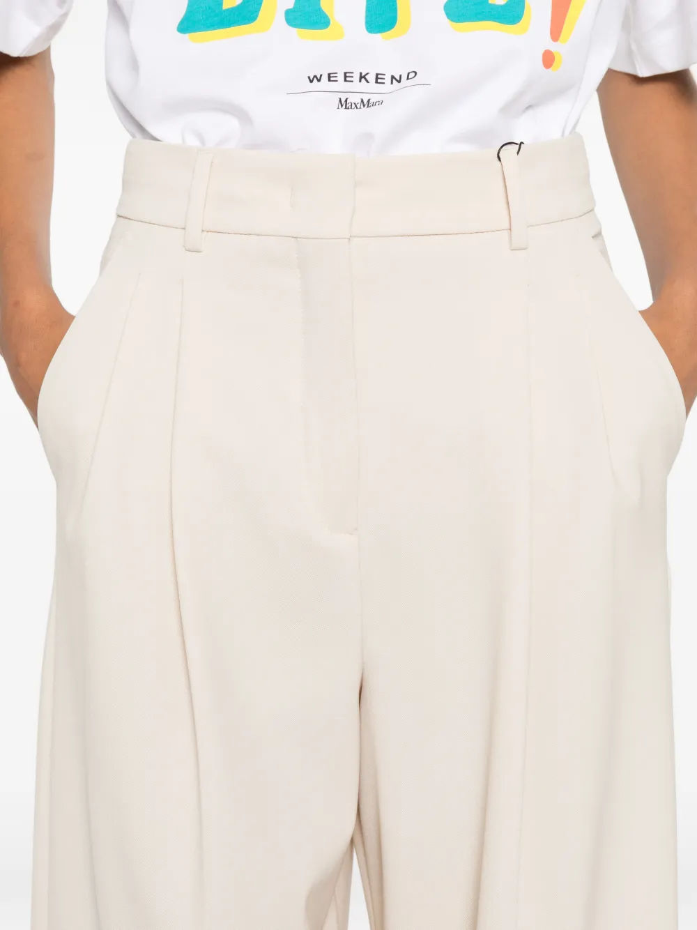 Weekend Max Mara Plooibroek met wijde pijpen Beige
