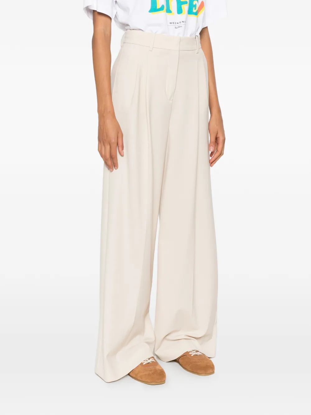Weekend Max Mara Plooibroek met wijde pijpen Beige
