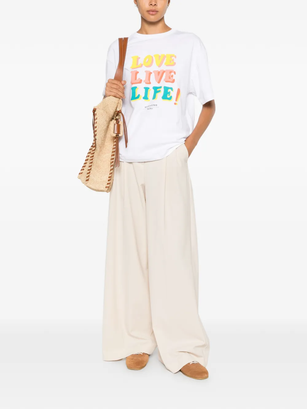 Weekend Max Mara Plooibroek met wijde pijpen Beige