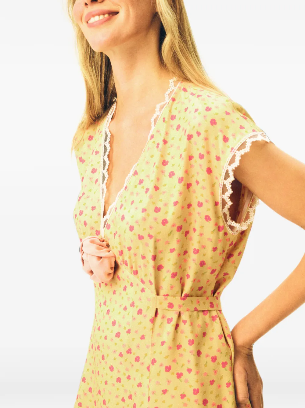 Sleeper Genus jurk met bloemenprint en afwerking van kant Geel