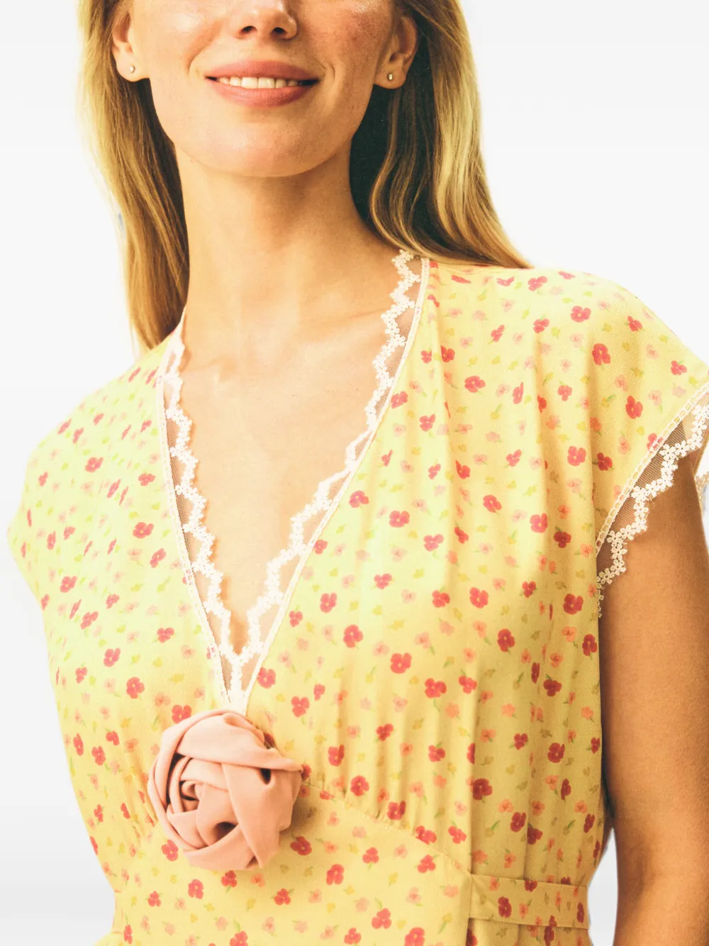Sleeper Genus jurk met bloemenprint en afwerking van kant Geel