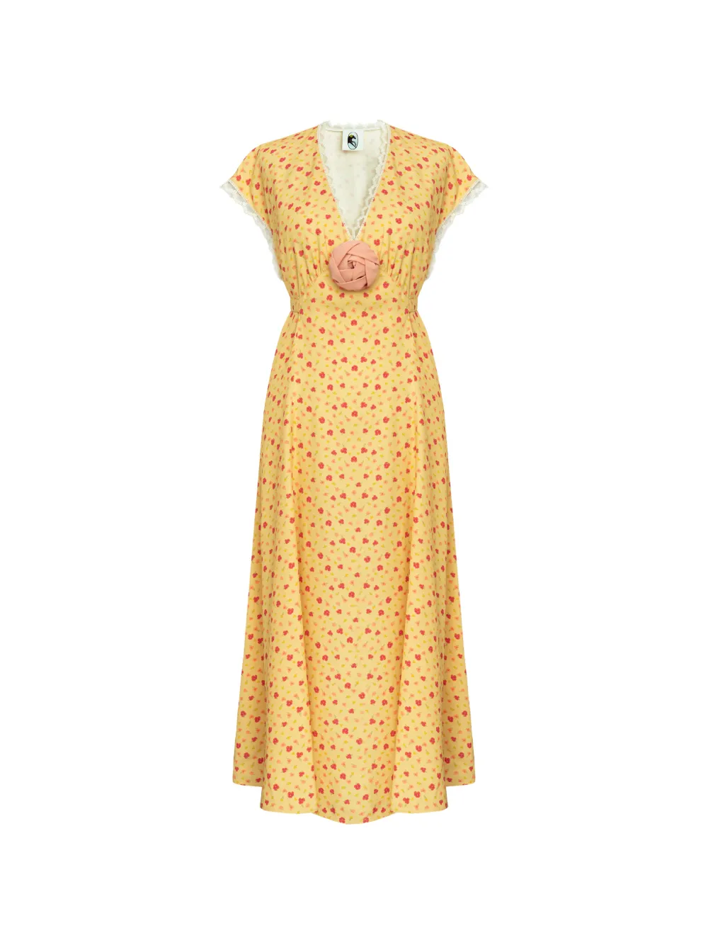 Sleeper Genus Floral-print Lace-trim Midi Dress In Brown