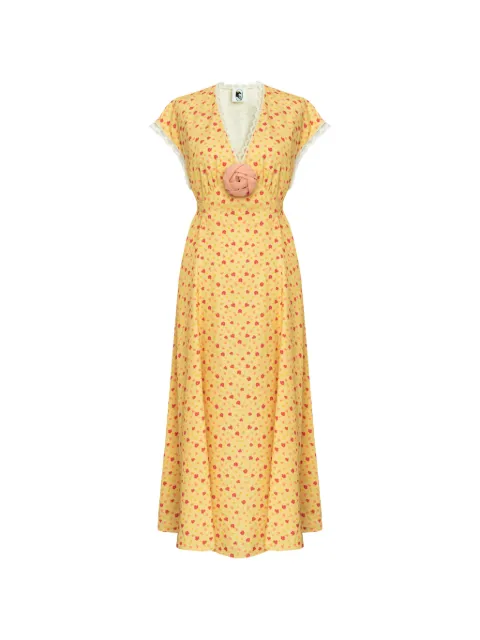 Sleeper Genus floral-print lace-trim midi dress