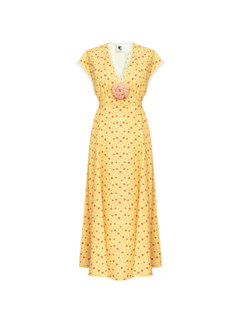 Sleeper Genus floral-print lace-trim midi dress