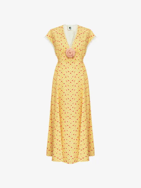 Sleeper Genus floral-print lace-trim midi dress