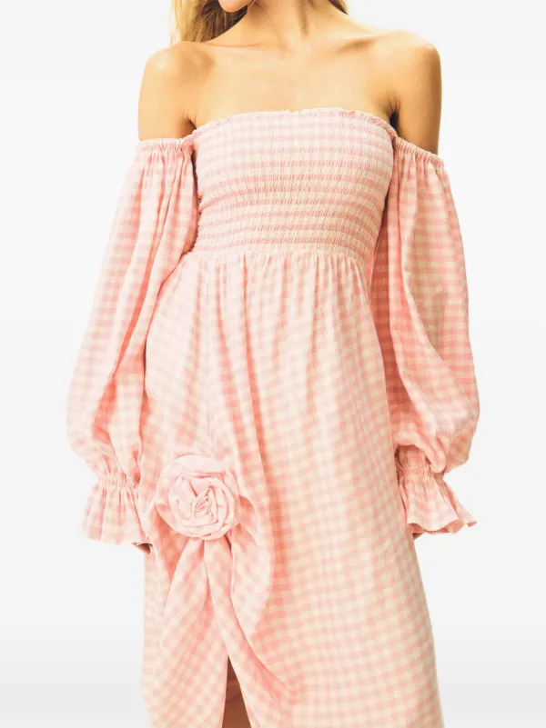 sleeper pink dress SLEEPER Atlanta Linen Dress in Pink Vichy roses / M