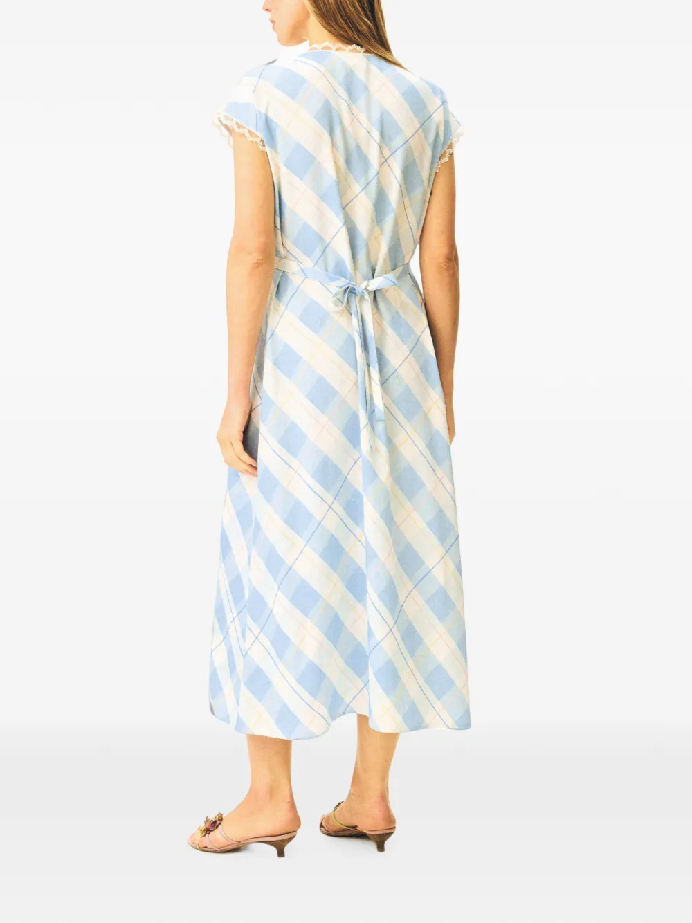 Sleeper Genus geruite midi-jurk met bloemenpatch Blauw