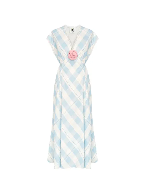 Sleeper Genus plaid-pattern floral-appliqué midi dress