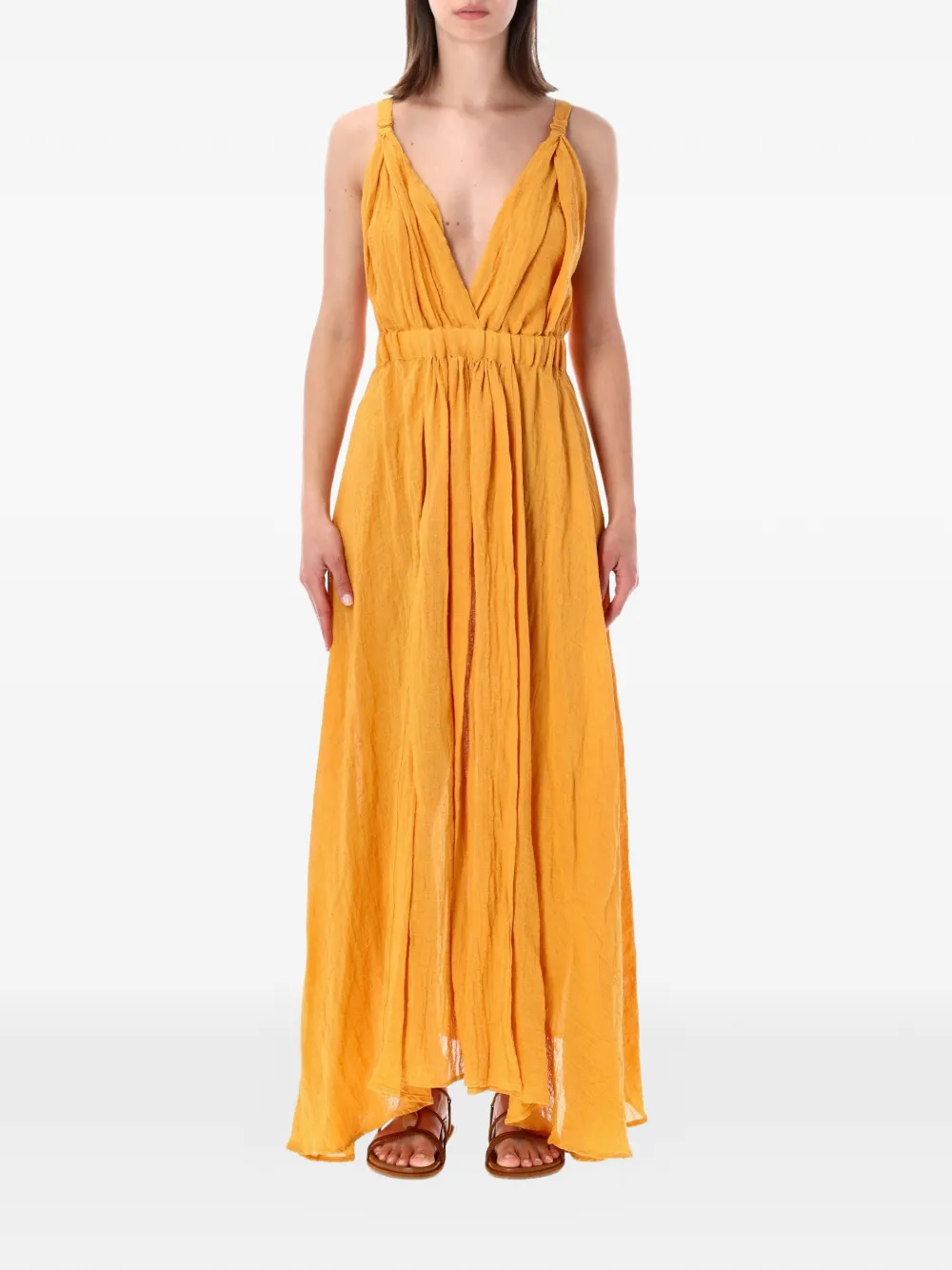 120% Lino V-neck maxi dress - Arancione
