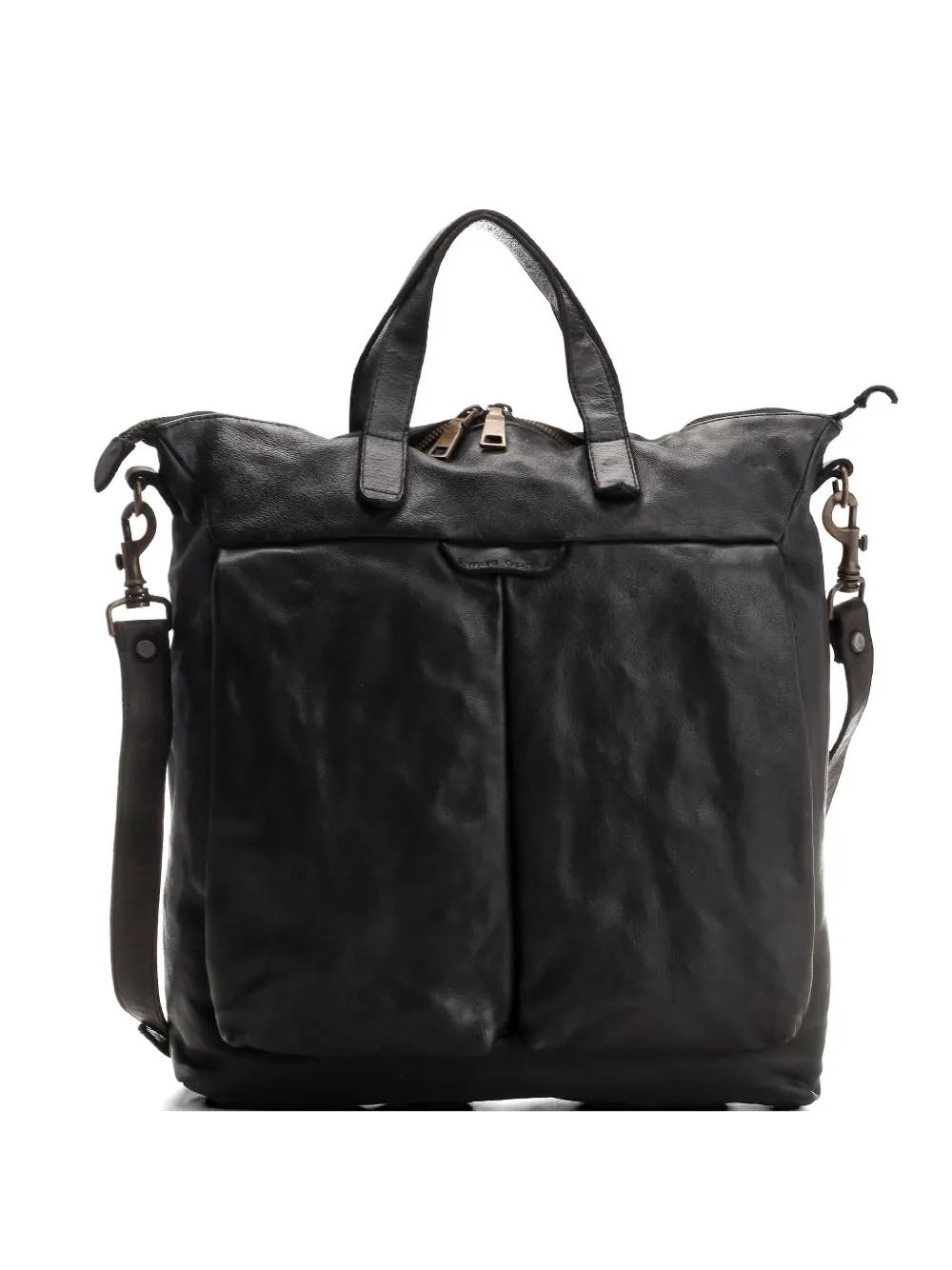 Al Duca D’Aosta 1902 Helmet 27 brushed leather messenger bag - Schwarz