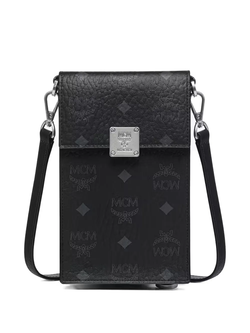 MCM Visetos-print logo-plaque phone wallet - Nero