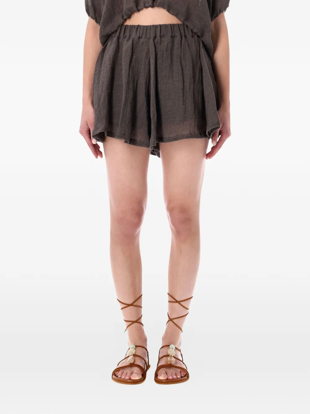 120% Lino elasticated-waistband shorts - Brown