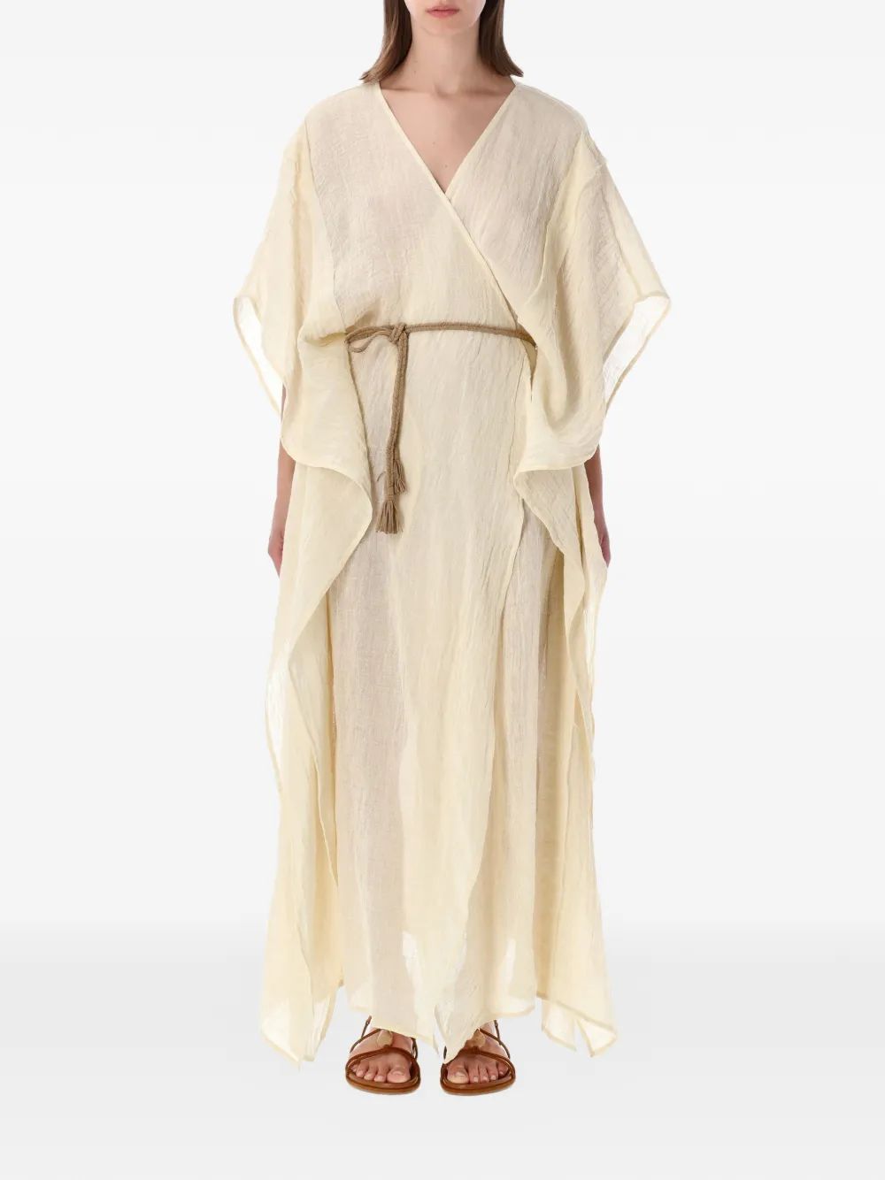 120% Lino V-neck belted kaftan - Giallo