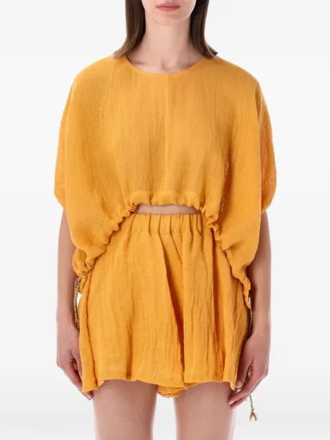 120% Lino blusa con cuello redondo