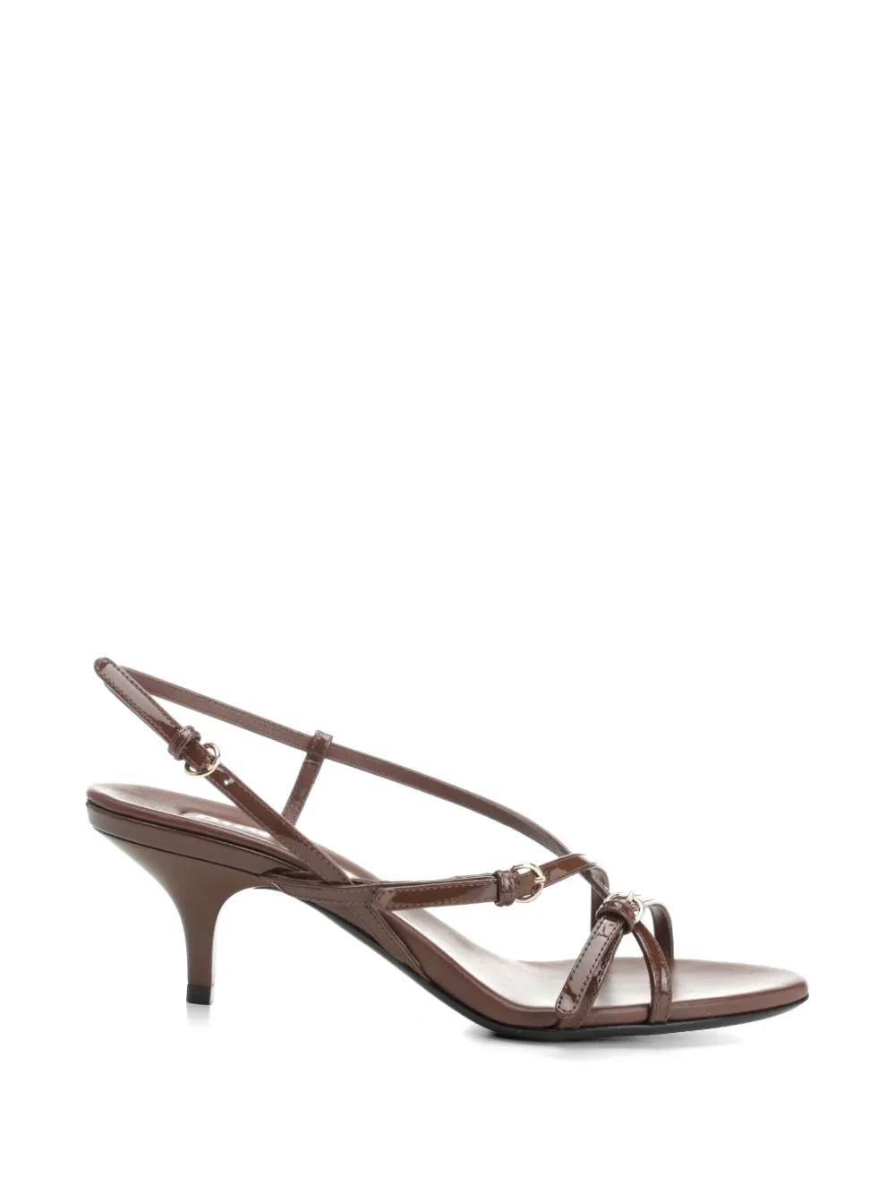 Miu patent-leather buckle-detail sandals Bruin