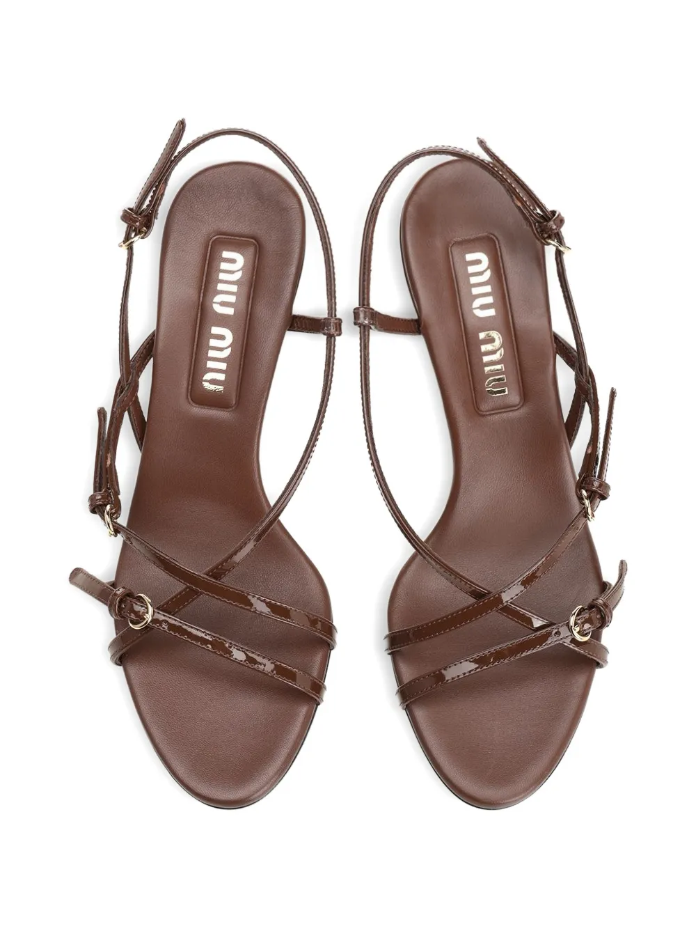 Miu patent-leather buckle-detail sandals Bruin