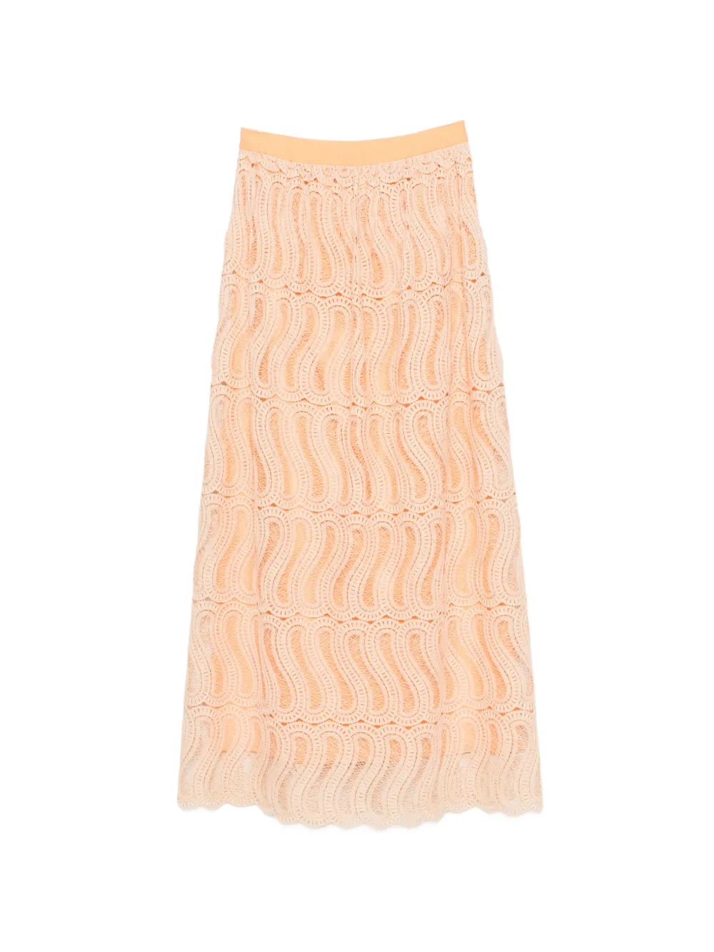Raquel Diniz Sabi guipure-lace scalloped-hem midi skirt - Arancione