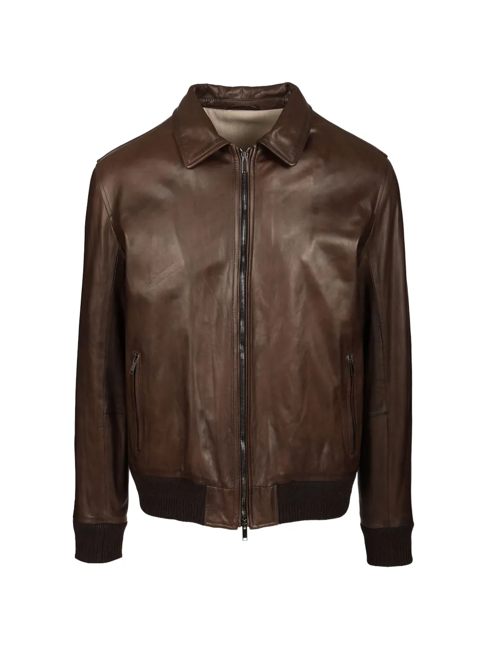 Al Duca D’Aosta 1902 ribbed-trim leather jacket - Marrone