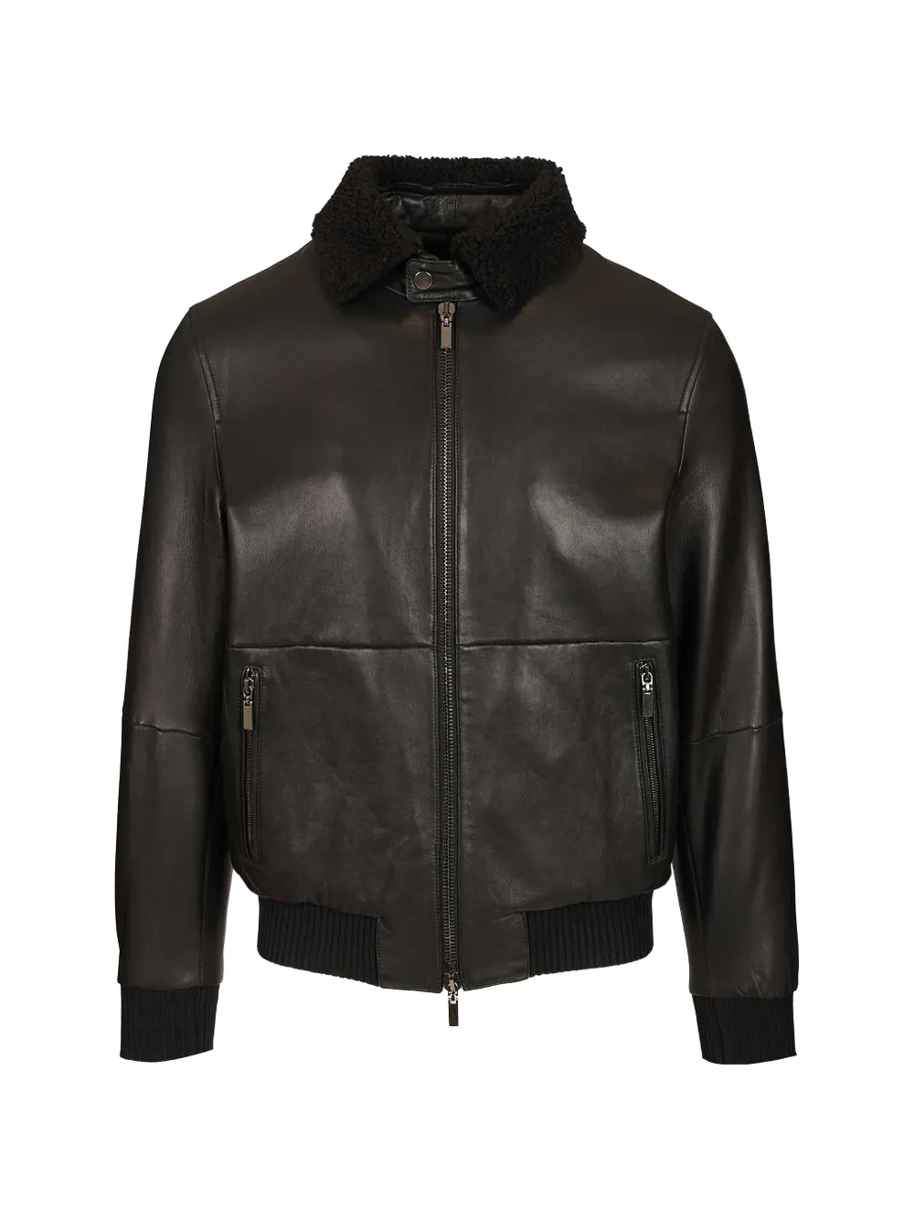 Al Duca D’Aosta 1902 shearling-collar leather bomber jacket - Marrone