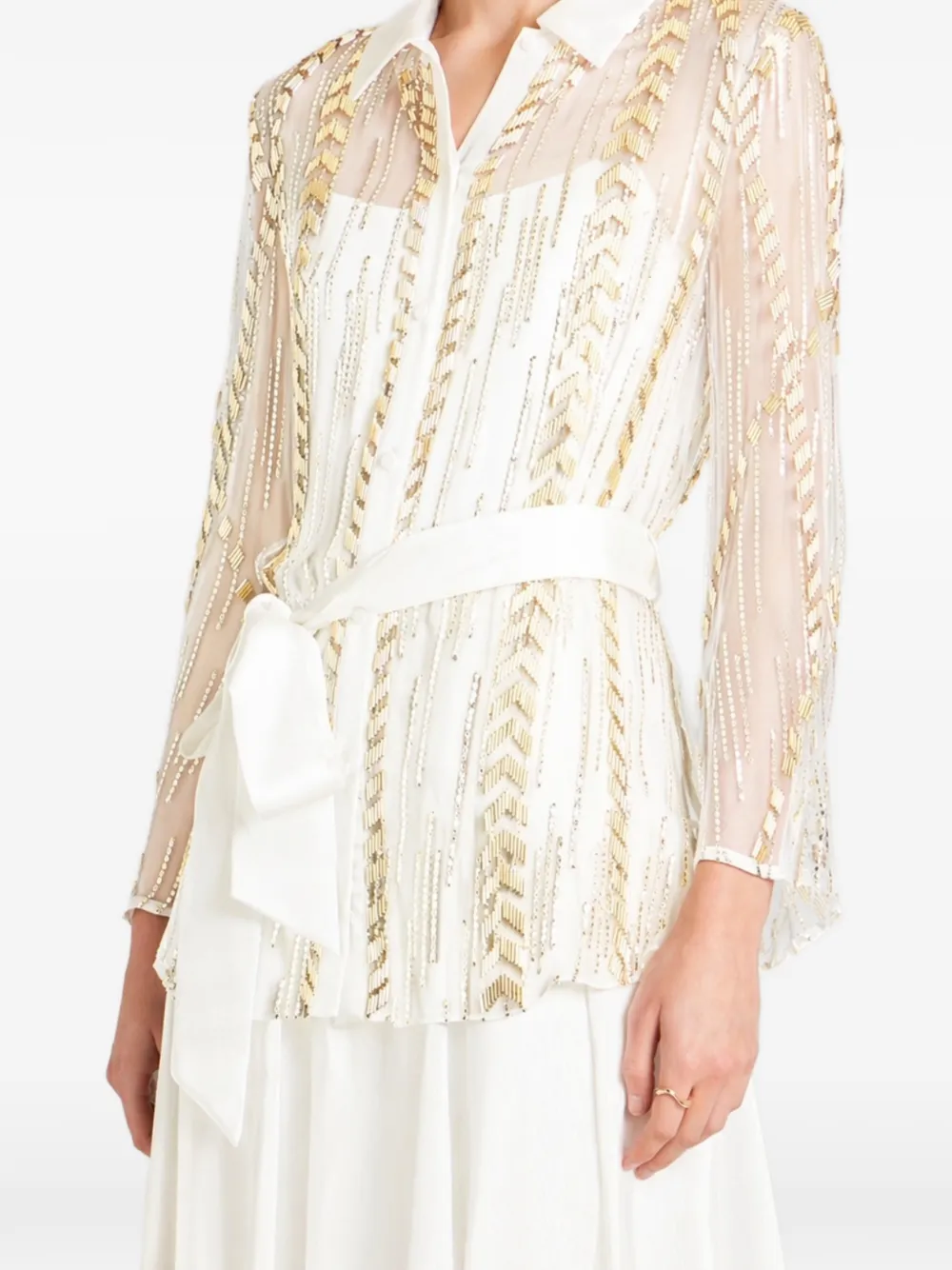 Temperley London Viola blouse verfraaid met kralen en ceintuur Wit