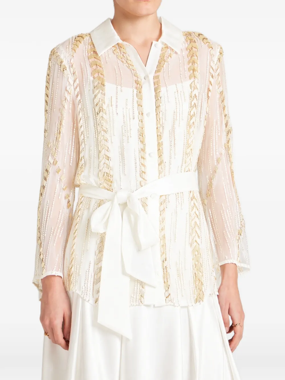 Temperley London Viola blouse verfraaid met kralen en ceintuur Wit