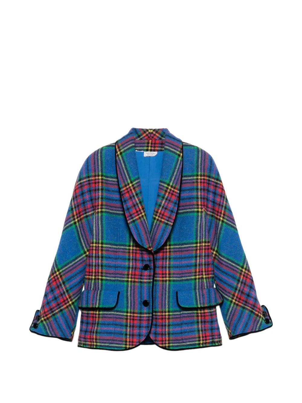 Valentino Garavani Pre-Owned 1980s tartan-print shawl-lapel blazer - Blu