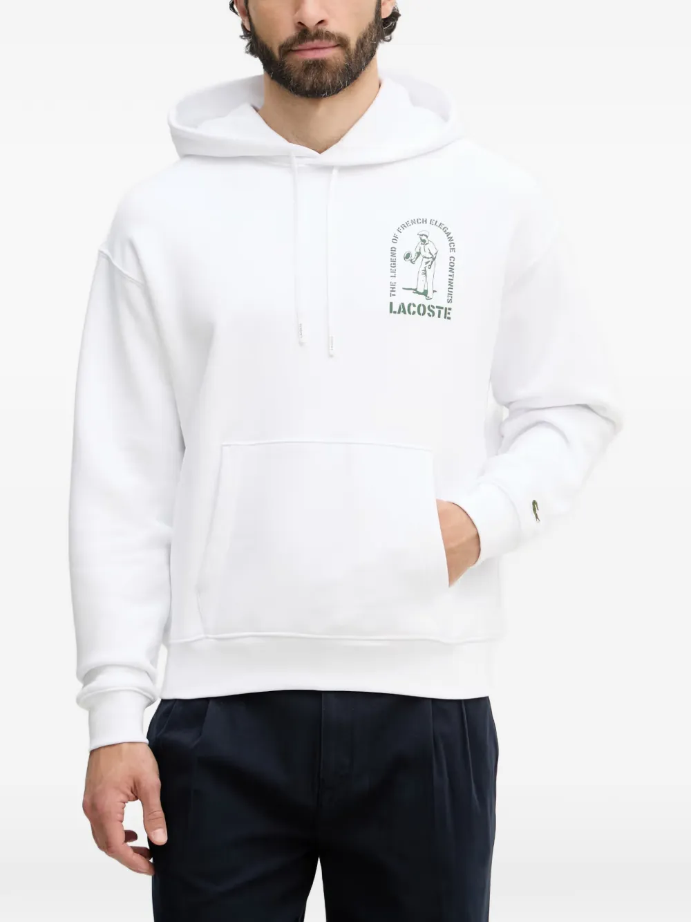 Lacoste graphic-print drawstring hoodie - Bianco