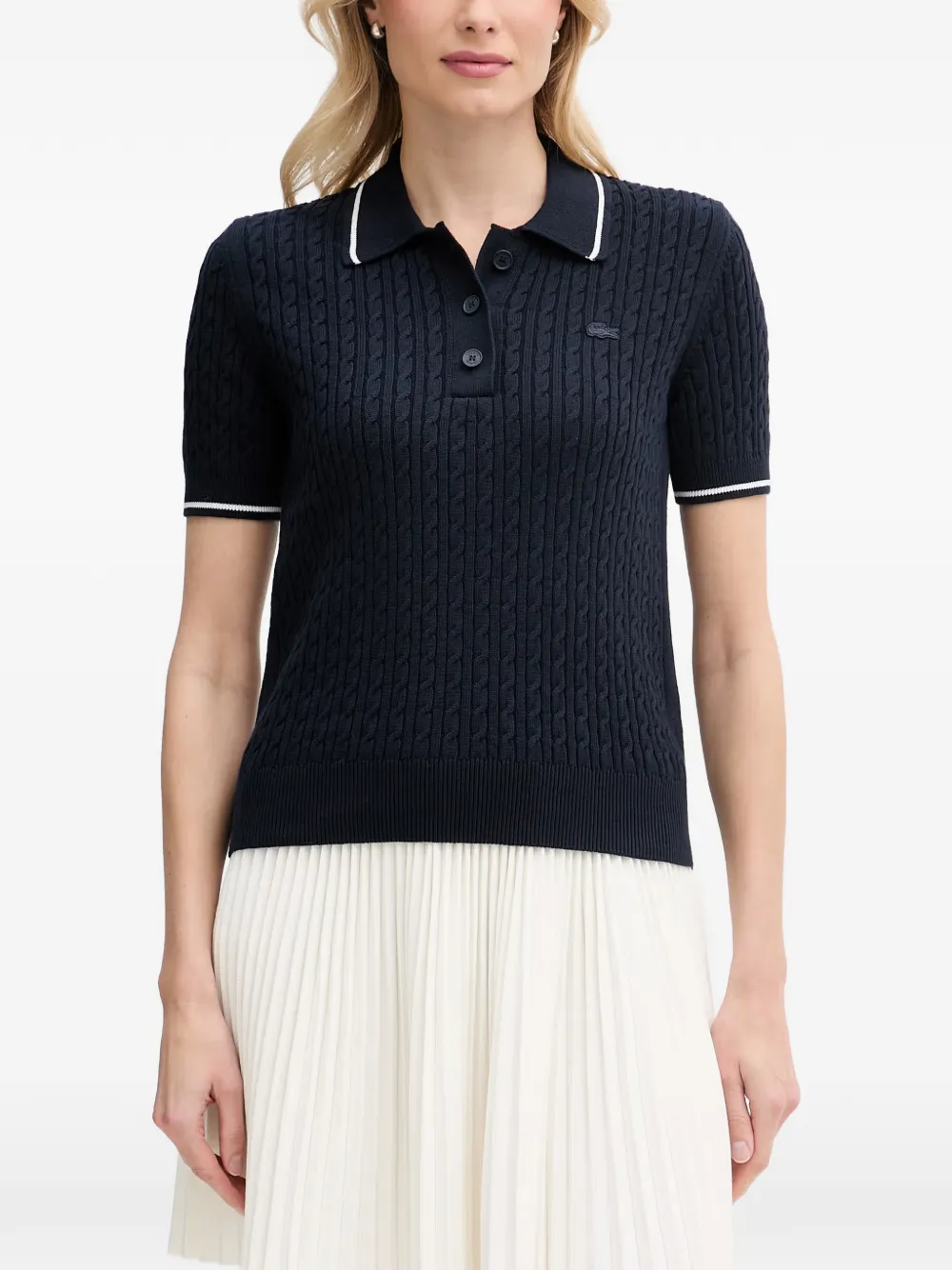 Lacoste Cable-knit Polo Shirt In Blue