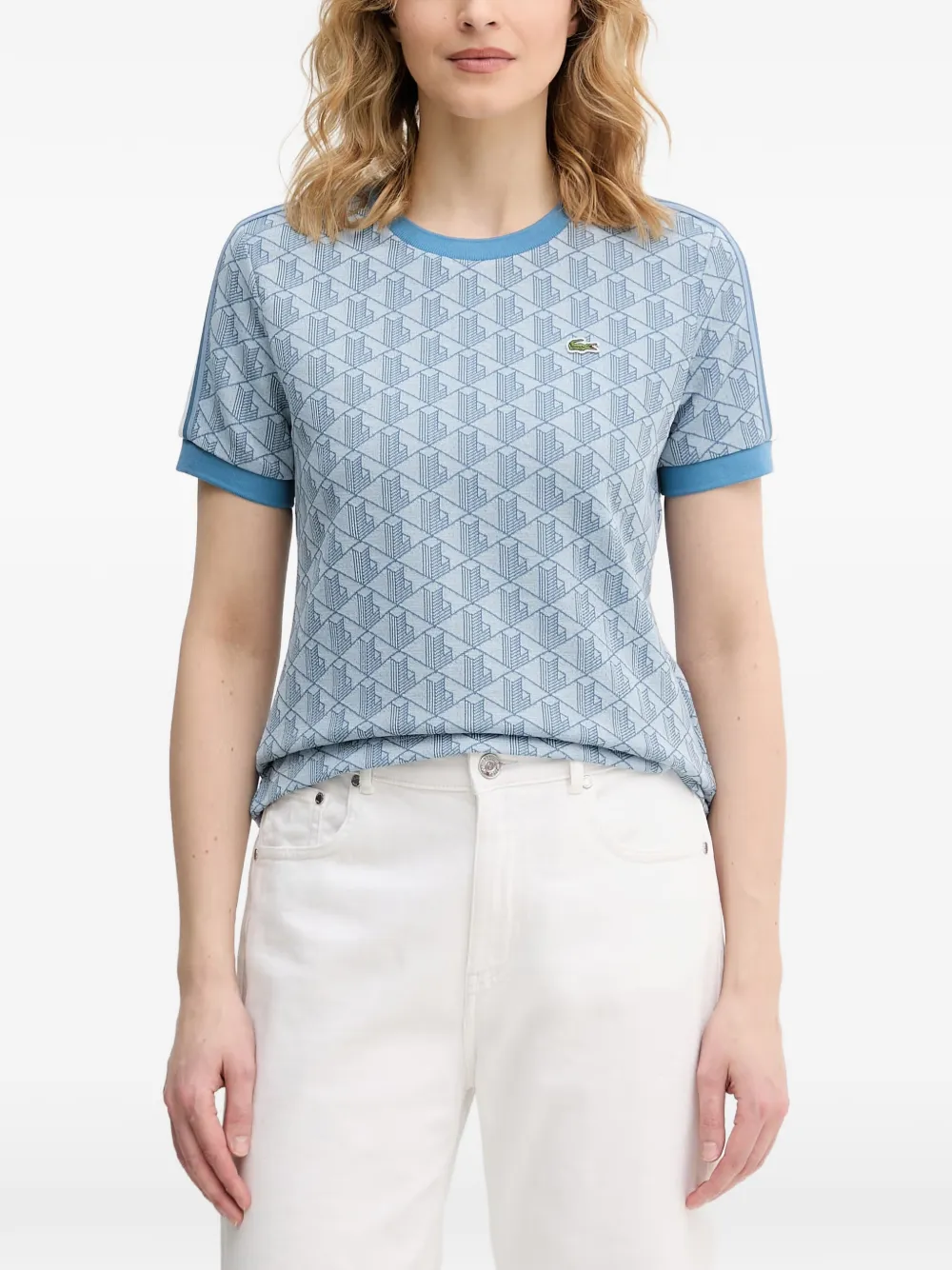 Lacoste monogram-print logo-patch T-shirt - Blau