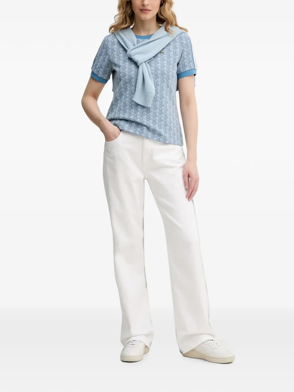 Lacoste T-shirt met monogram-print en logo-patch Blauw