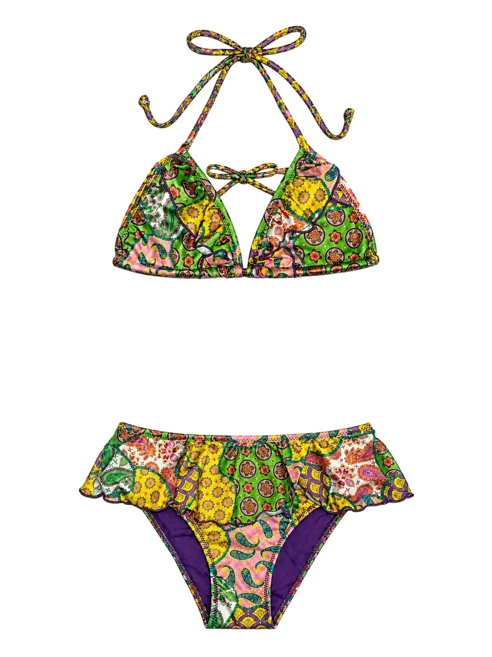 4GIVENESS paisley-print ruffled bikini - Verde