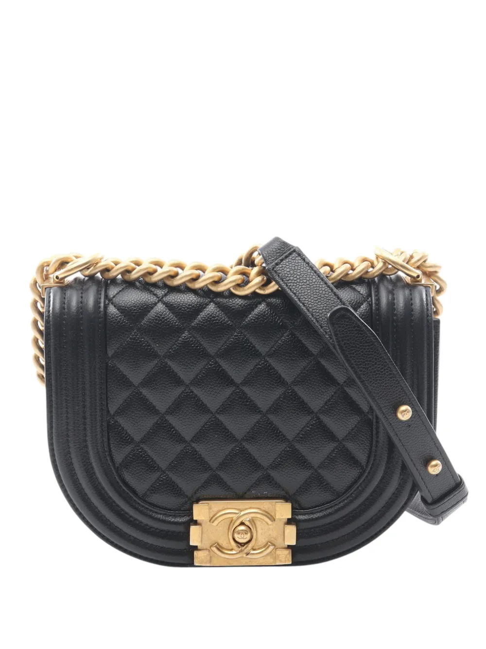 CHANEL Pre-Owned 2021-2026 Quilted Caviar Boy Round Flap crossbody bag - Black
