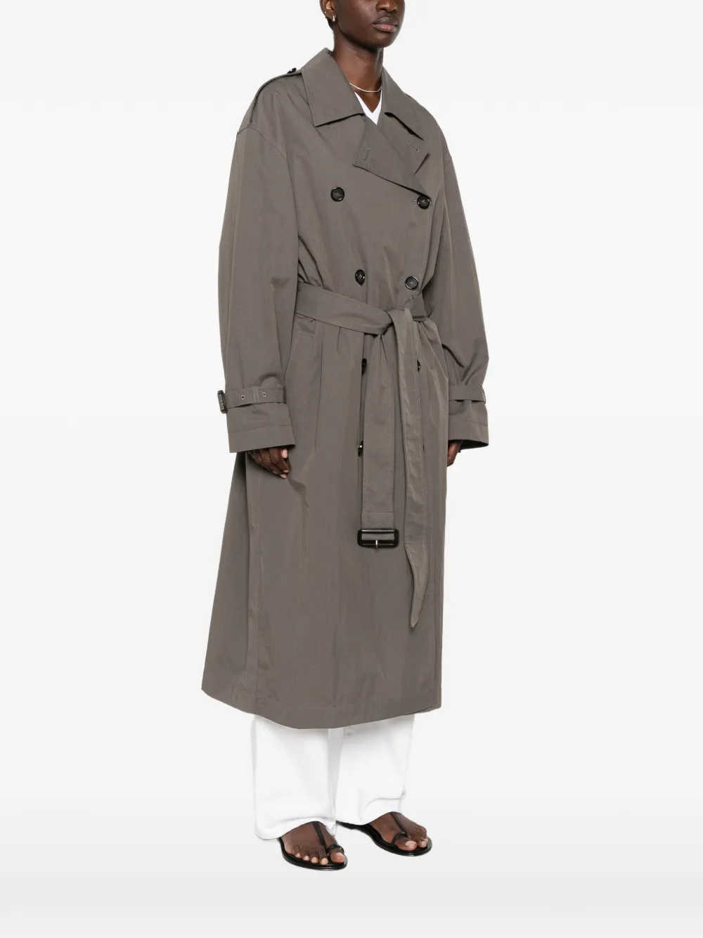 TOTEME Crisp trenchcoat met dubbele rij knopen en ceintuur Grijs