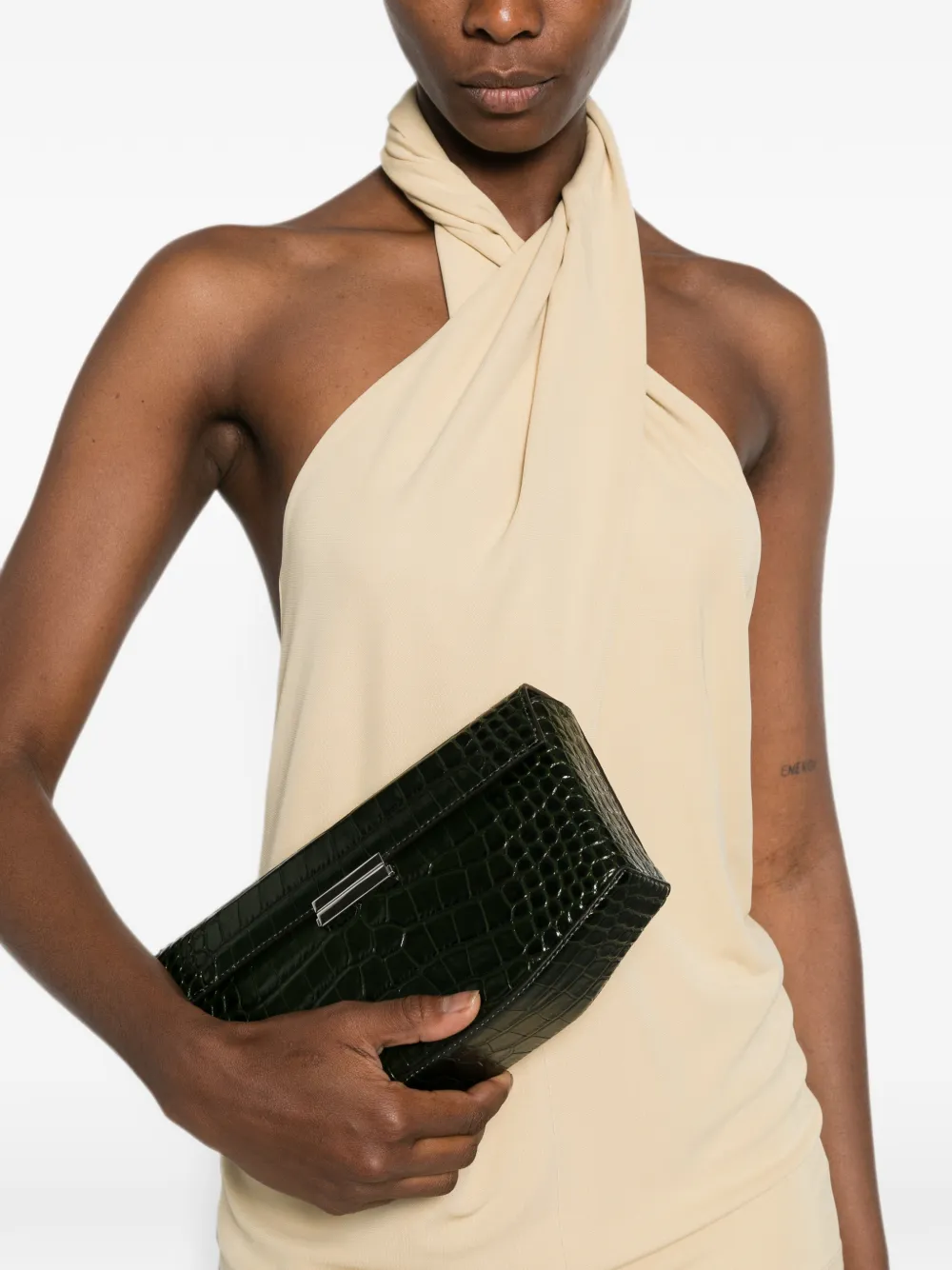 TOTEME Clip clutch met krokodillen-reliëf Groen