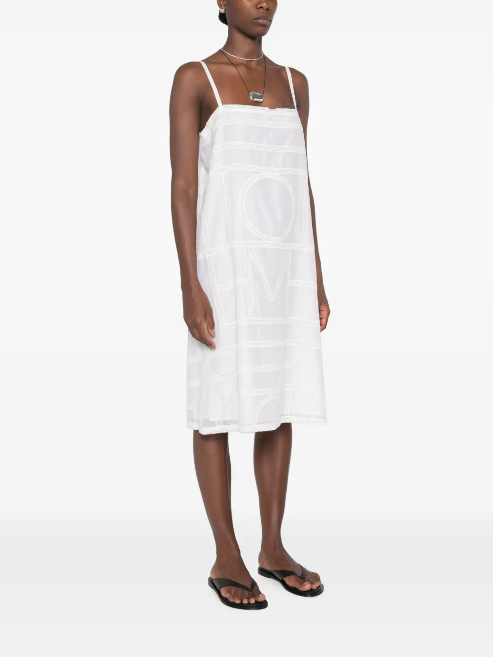 TOTEME katoenen-voile midi-jurk met monogram Wit